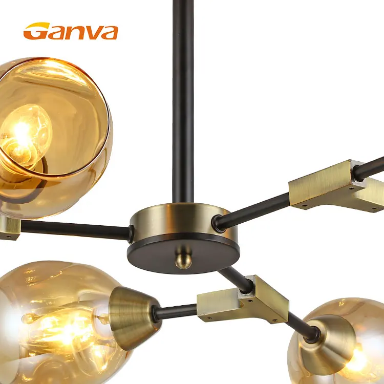 Ganva Modern Luxury Bedroom Hotel Decorative Golden Ball Glass Chandelier Pendant