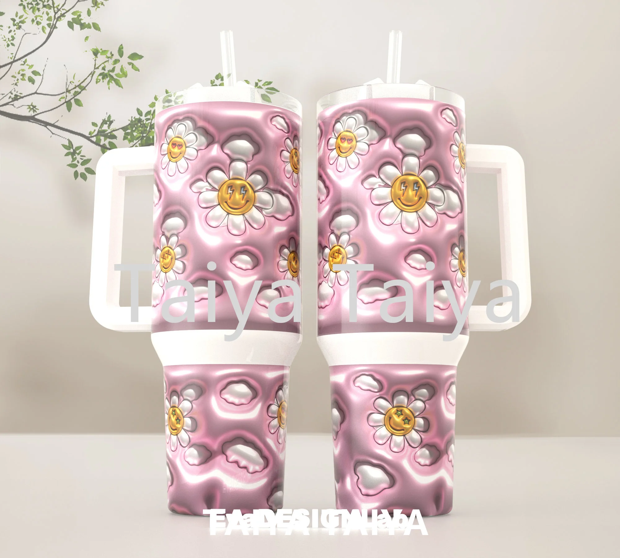 2024 Large Capacity 3D Inflated Puffy 40oz mama football flower tumbler with handle cup double layer cup