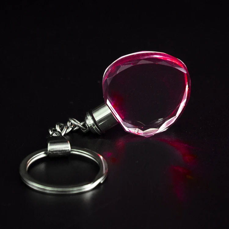 2022 cheap wholesale LED light blank sublimation k9 crystal glass keychains custom 3d personalized logo heart crystal keychain