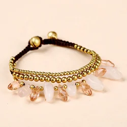 natural stone women bracelet boho style Wholesale women popular boho handmade nature quartz stone brass beaded bracelet jewelry
