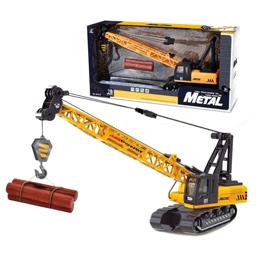 Metal Simulation Engineer Car Friction Powered Crane Lifter Construction Crane Kids Truck with Wood inside Diecast Toy Cars