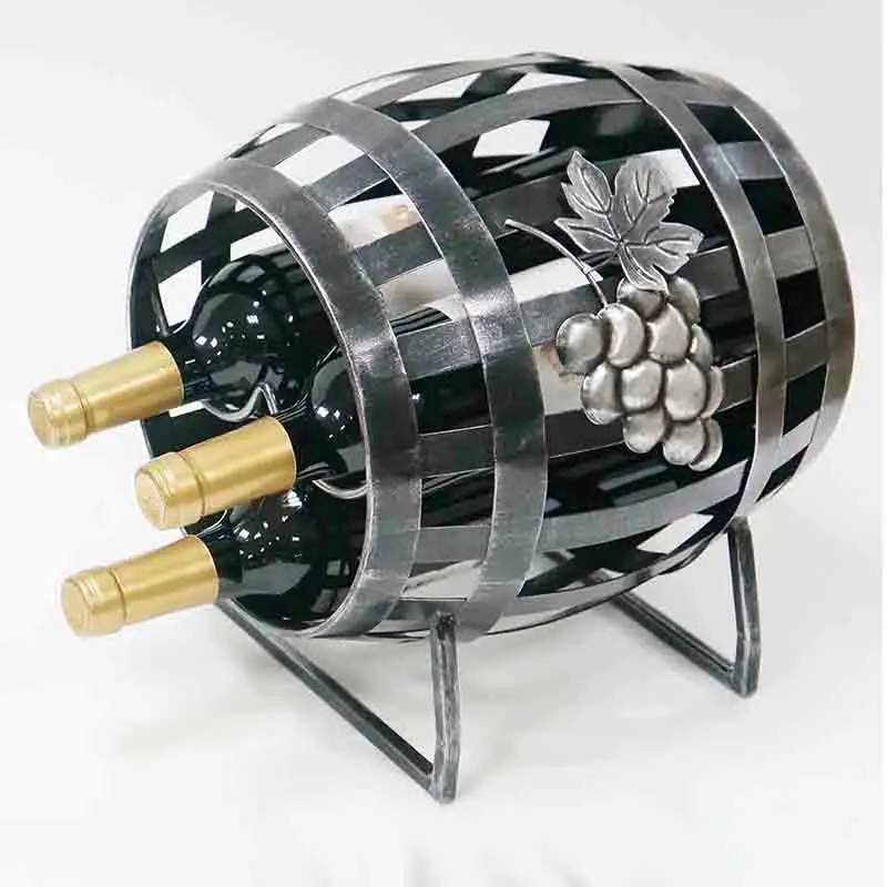 Decorative Wine Barrel Wine Bottle Holders For 3 Bottles