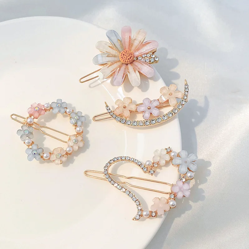 Korean Fashion Rhinestone Pins Hair Slides Hot Selling Women Hairpins Bling Lady Girls Hair Accessories