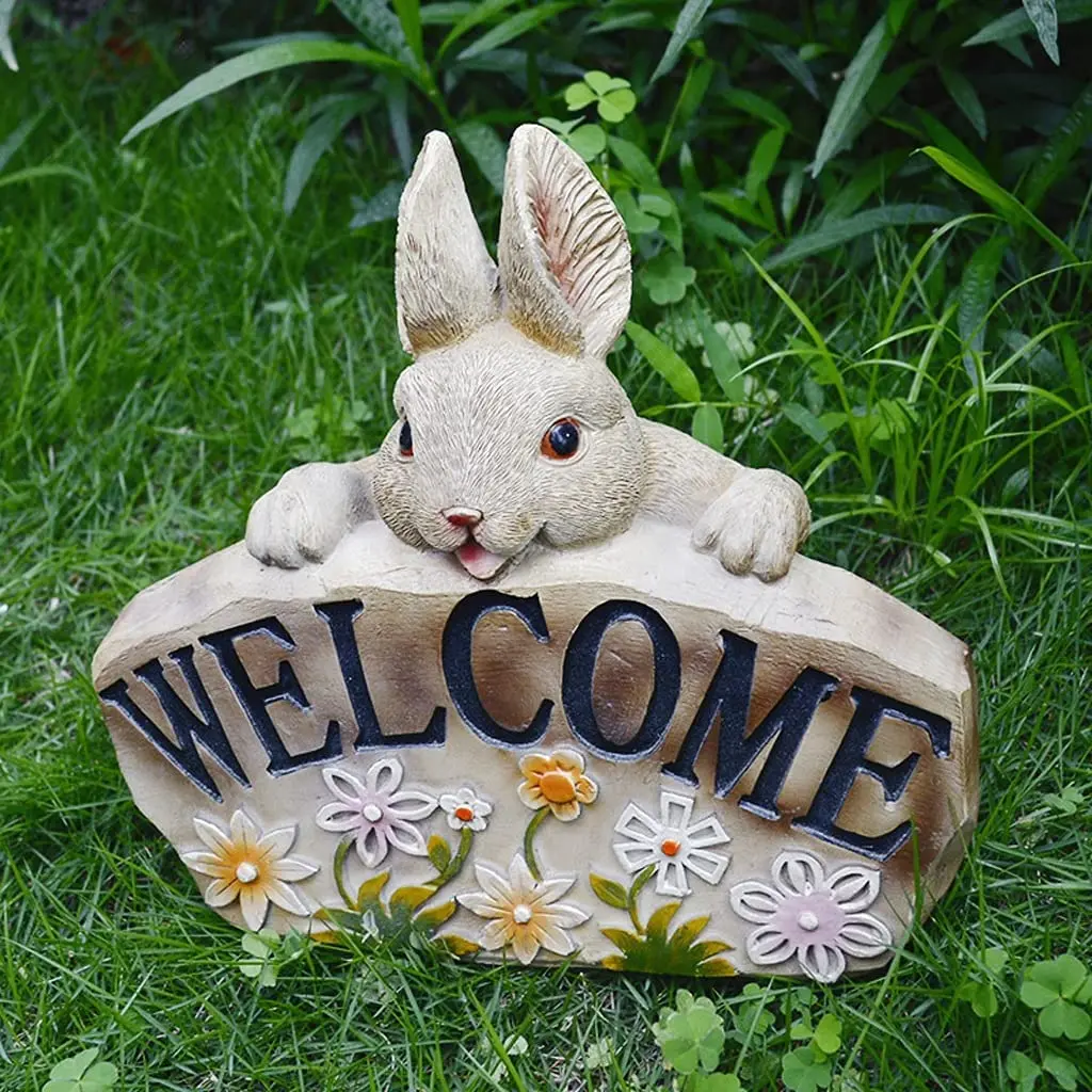 Cute Funny Garden Welcome Sign Resin Bunny Welcome Statue