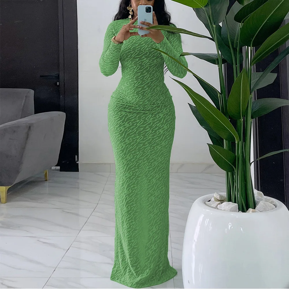 Sharee New Arrival O-Neck Knit Dress Slim Fit Long Sleeves Dresses Temperament Dresses Women