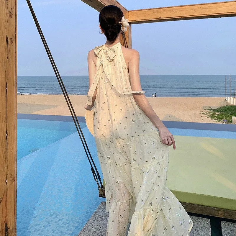 Japan Korean Casual Dresses for women Flower Flowery Holiday Beachwear Vocation Clothes Beach Wear Dress