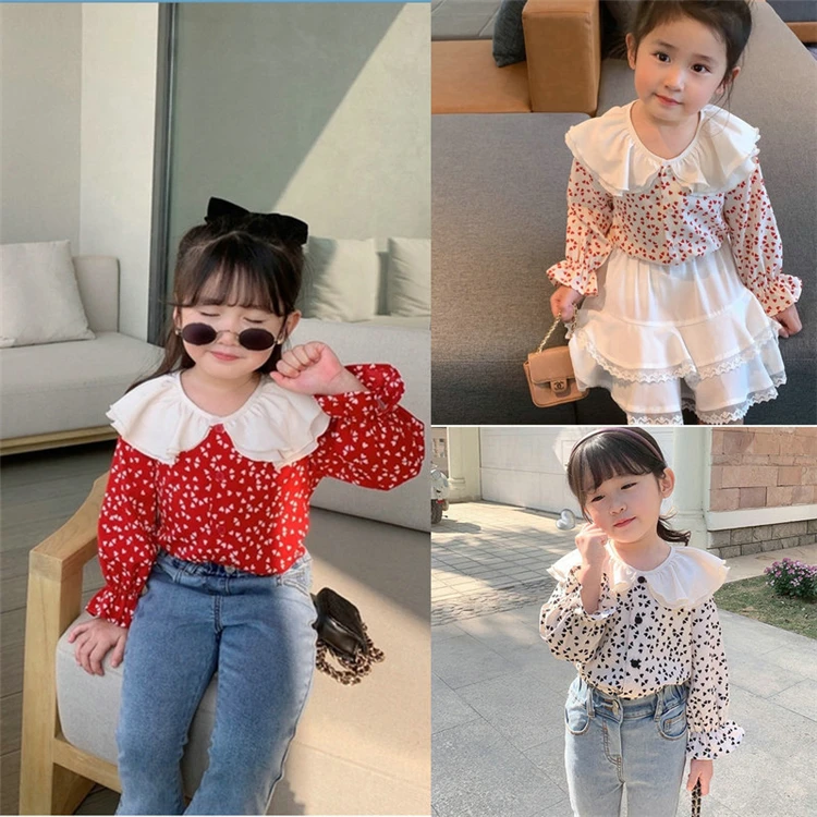 Wholesale Guangzhou factory spring Chiffon girls blouse kids French style shirts