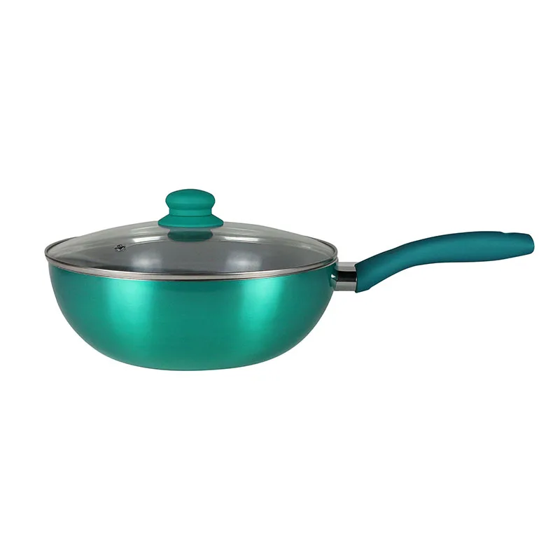 Non Stick Wok Pan 3 Layers Metallic Paint Induction Natural Eco Friendly 9.5 Inch Wok Pan with Lid