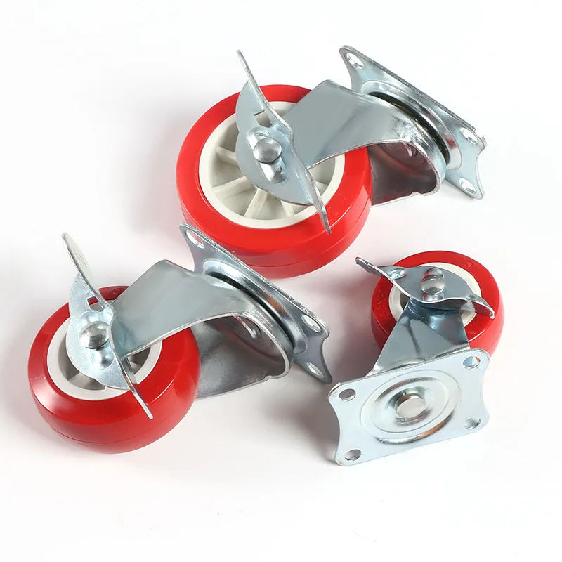 PU Black Office Chair Caster Furniture Wheels 360 degree Swivel Top Plate Hooded Caster with Brake Wheel for Trolley Dining Car