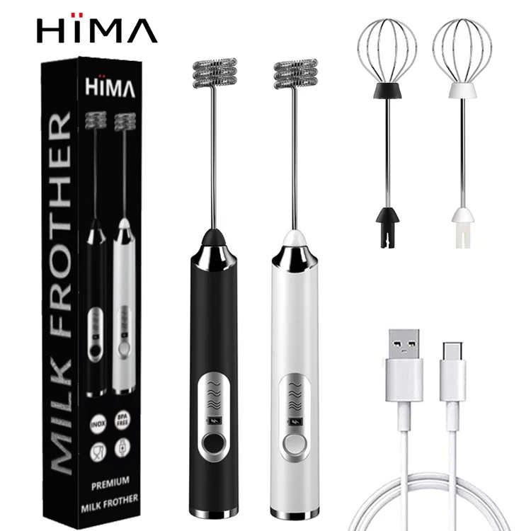 HIMA USB Rechargeable Milk Frother 3 Speeds Adjustable Milk Frother Handheld Foam Maker Milk Frother With Double Whisk