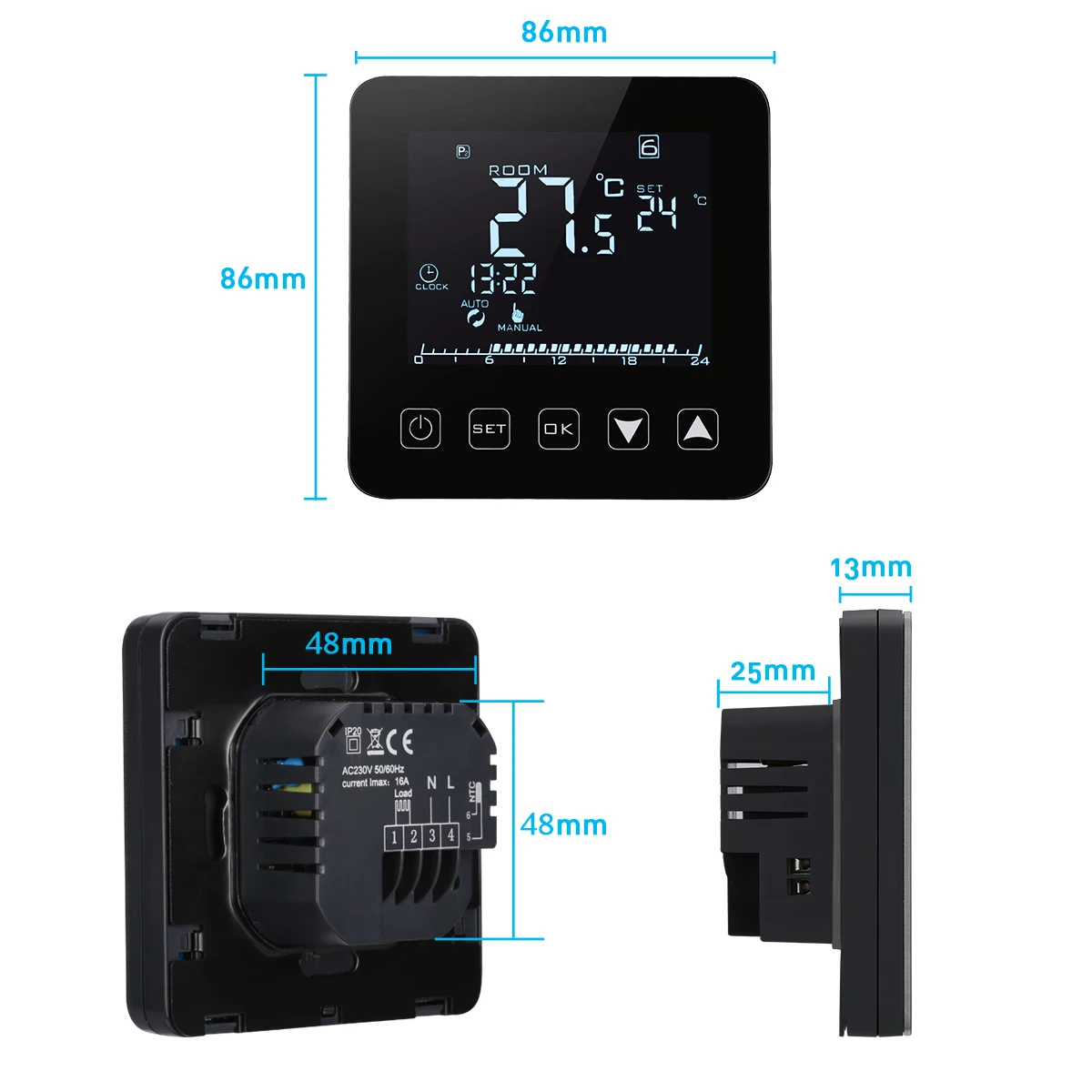 HY08-2 Room thermostat Tuya voice control programmable digital display smart home floor heating thermostat 230V