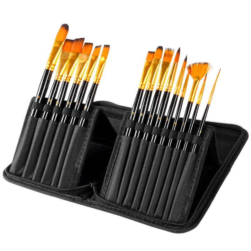 15pcs Professional 1inch Flat Small Kid Bulk Watercolor Oil Painting Quality Brush Paint