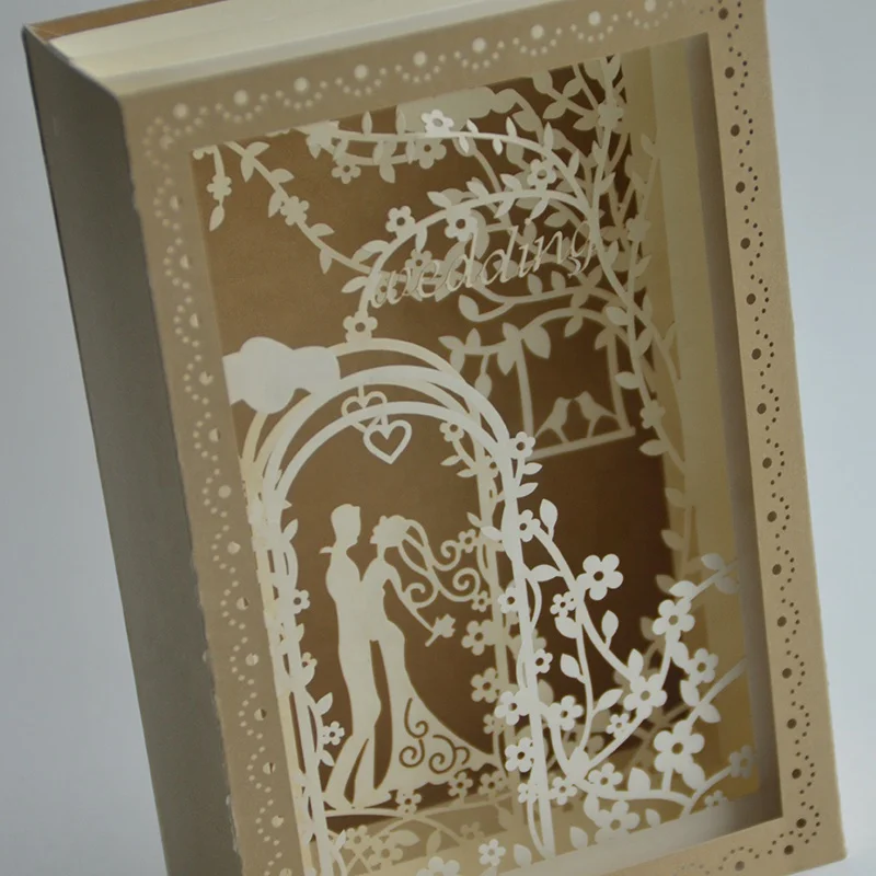 
Custom laser cut 3d wedding invitations pop up cards 