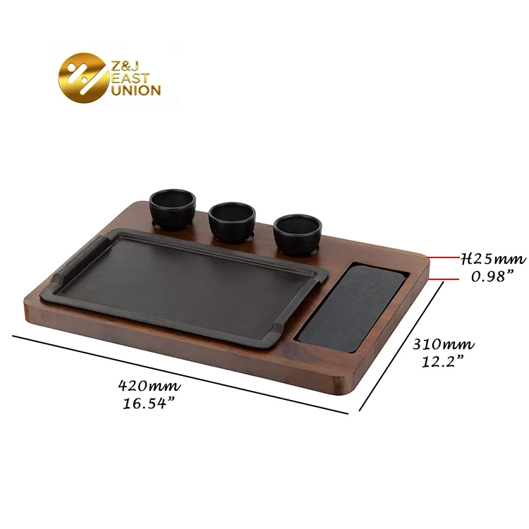 High Quality Oil Cast Iron Sizzling Brownie Hot Plate Ordinary With Wooden Base