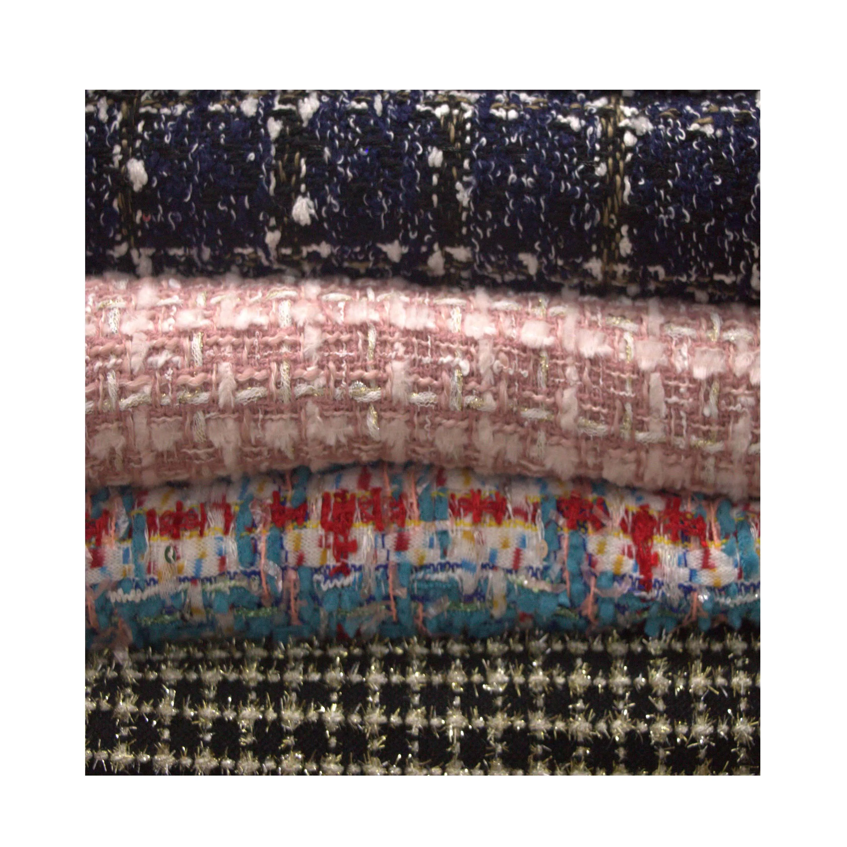 Hot Sale Wholesale Elegant Soft Textile  colourful Tweed  Knit Plaid Polyester Fabric for Lady Dress Suit Garment