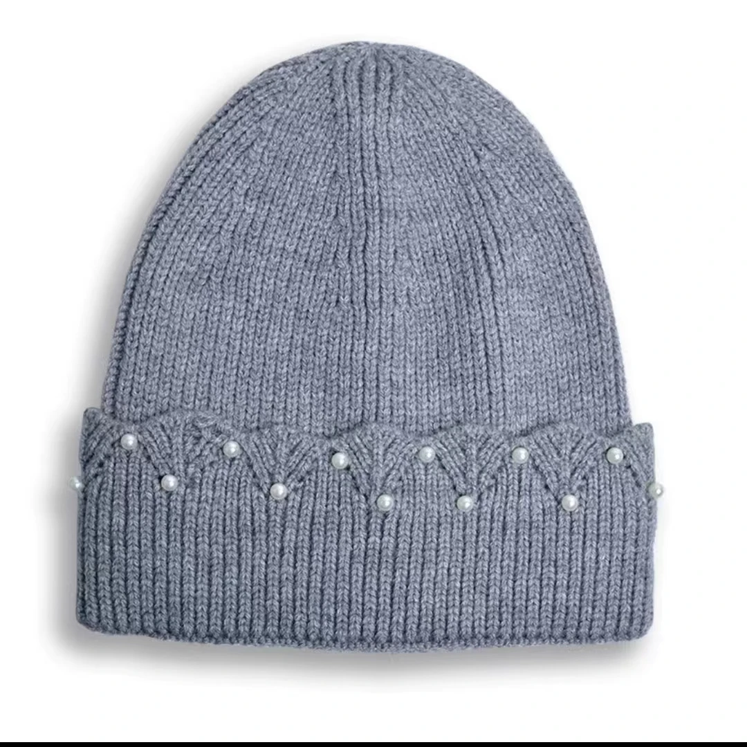 Low price best selling winter knitting pearl keep warm custom hats pure colour