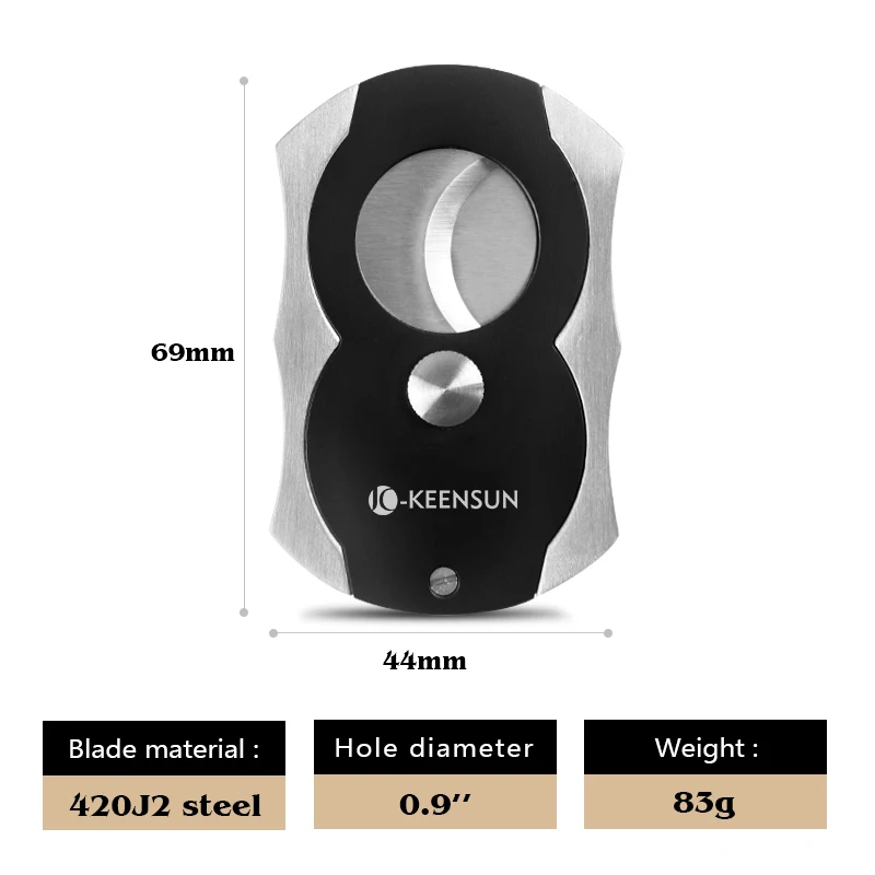 high quality black 420J2  stainless steel 0.9 Hole diameter Cigar Cutter for cigar accessories