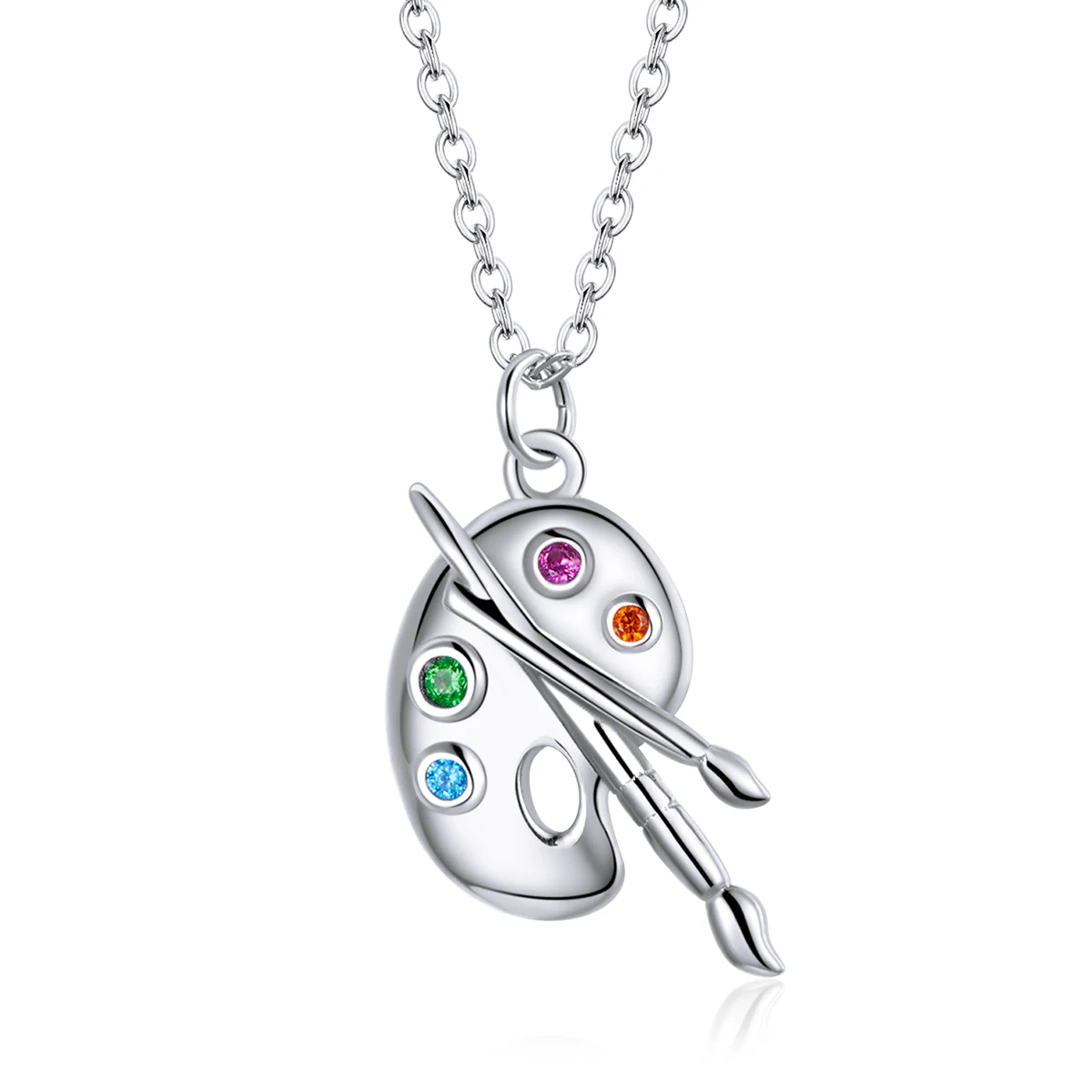 LEICARE White Gold Plated Charm Jewelry 925 Sterling Silver Palette Dangle Pendant Chain Necklace with CZ Gemstone