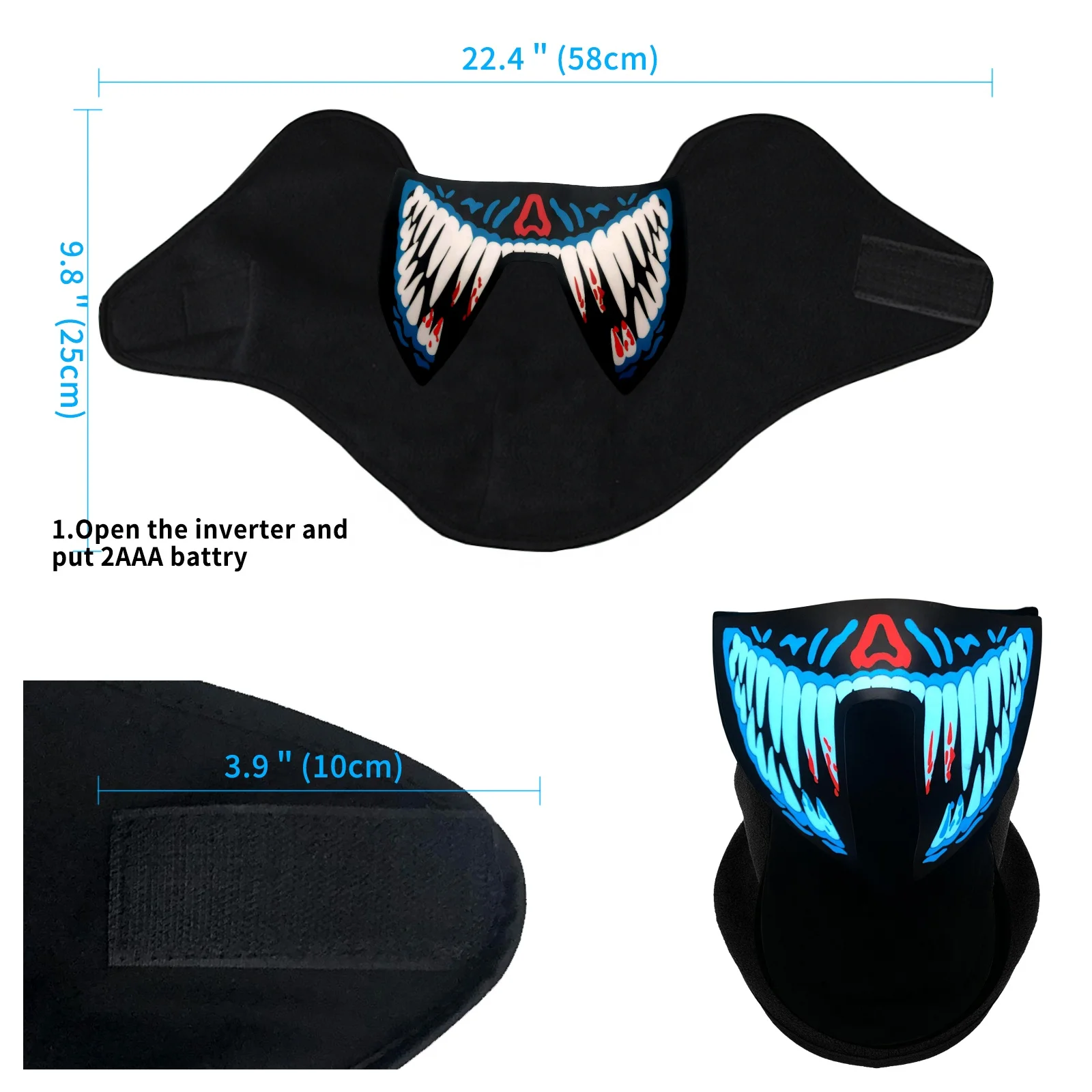 2024 Hot Selling PVC Mask with LED Butterfly Panel Lighting EL Sound Activated for Halloween Rave Party