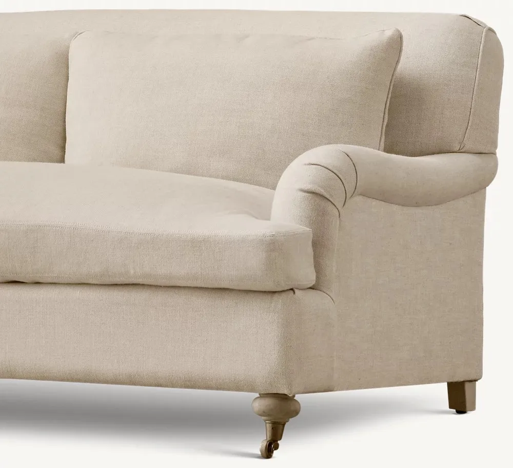 Living Room European Style Classic Roll Arm 3 Seater Linen Velvet Fabric Sofa Set