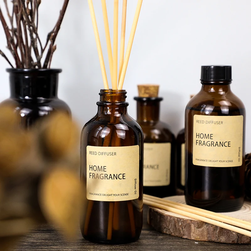 Hot Sale 100ml brown Glass Bottle Scent Fragrance Air Freshener Reed Diffuser Perfume With Stick