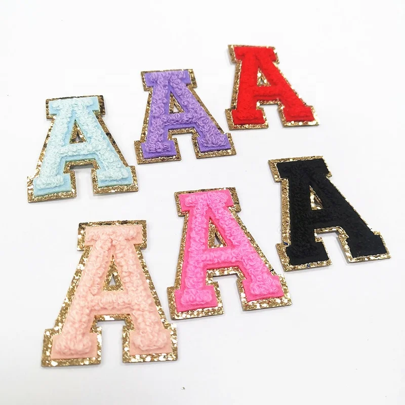 OEM designer felt chenille custom patch glitter letters customized patches for shoes