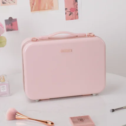 Hot Sale New Fashion Aluminum Cosmetic Box with LED Lights Mirror Travel Vanity Boxes Beauty Letter Pattern Hasp Closure Type