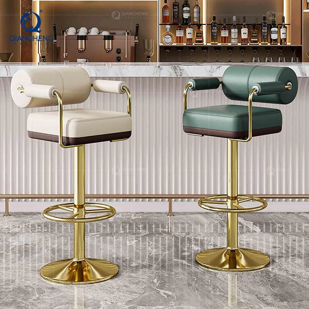 QIANCHENG polished stainless steel kitchen island swivel retro home restaurant bar high stool for kitchen counter