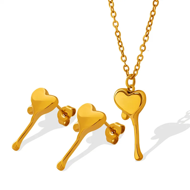 Stainless Steel Irregular Love Heart Necklace Set 18K Gold Plated Waterdrop Key Necklaces Women French Cute Minimalist Jewelry