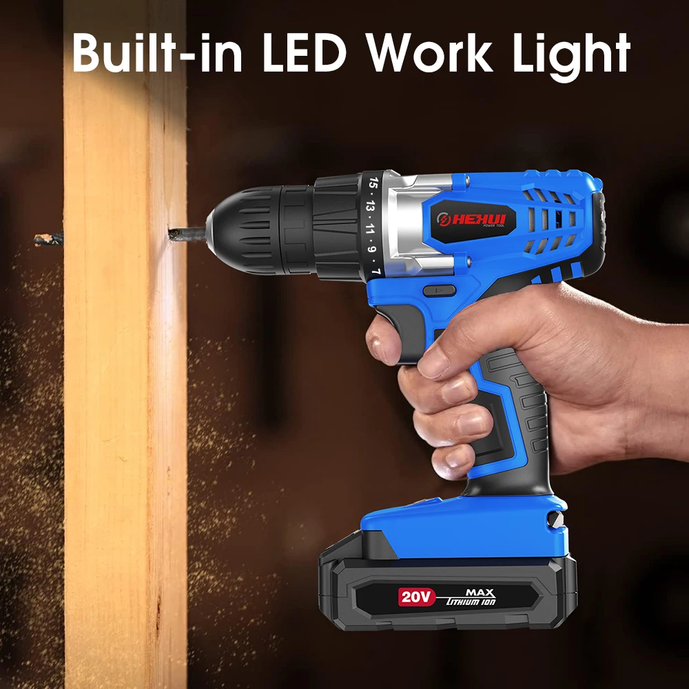 Hehui 20V 10Mm 18Nm Cordless Driver Drill Electric Screwdriver Mini Hand Drill Lithium-Ion Battery Drilling Tool