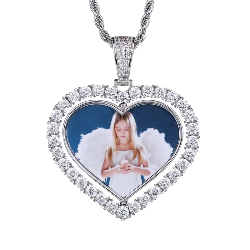 Double Sided Rotation Heart Picture Necklace Photo Pendant for Customized Photo Necklaces for Memory Gift Necklace