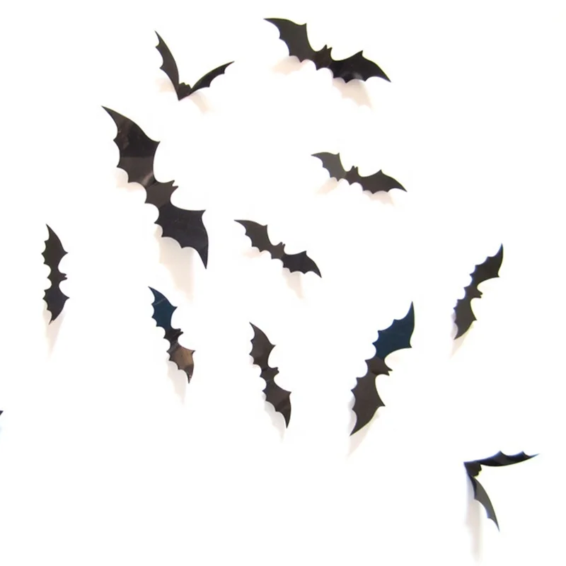 12 pcs PVC 3D Toy Decoration Party Supply Halloween Wall Sticker Bat