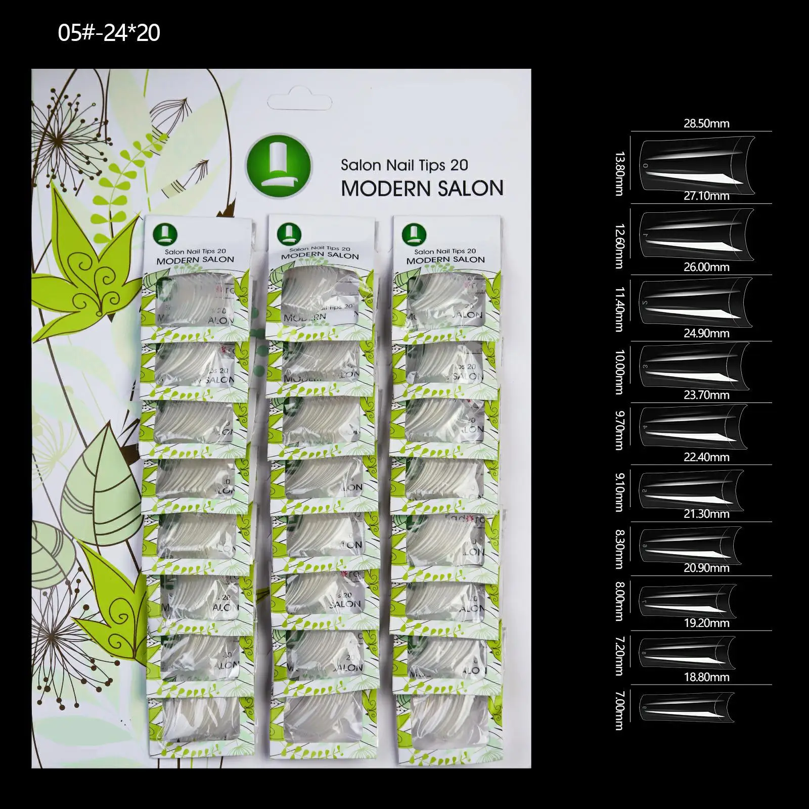 Professional Artificial French Nails 24bags / Card  ABS Clear Coffin Stiletto Nail Art Tips Wholesale For Nail Salon