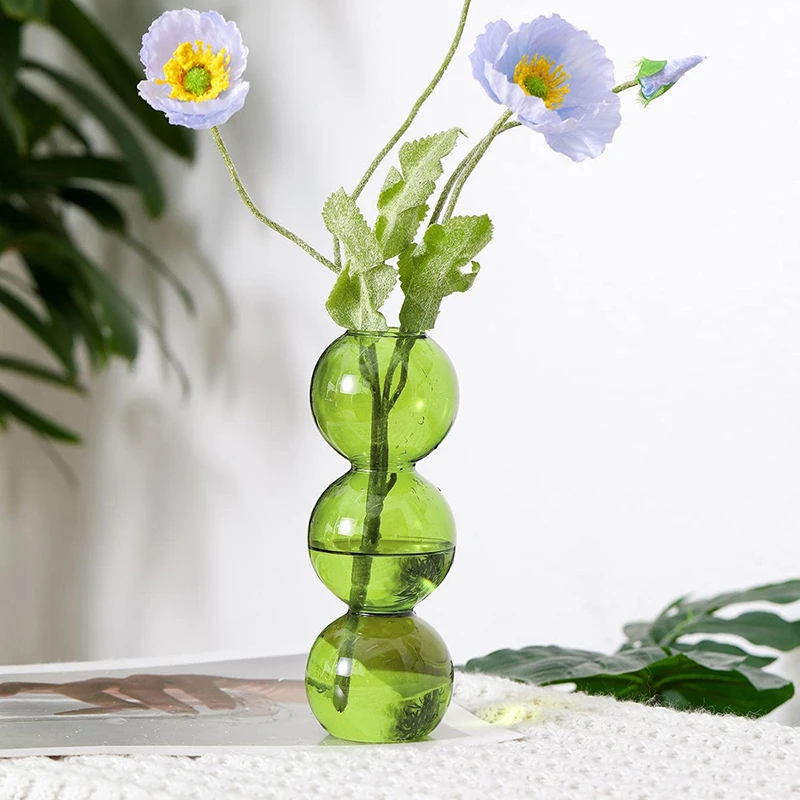 Modern Colored Creative Amber Pink Clear Colored Vase Glass Flower Vase Glass Bottle Hydroponic Ball Art Flower Vase Home Decor