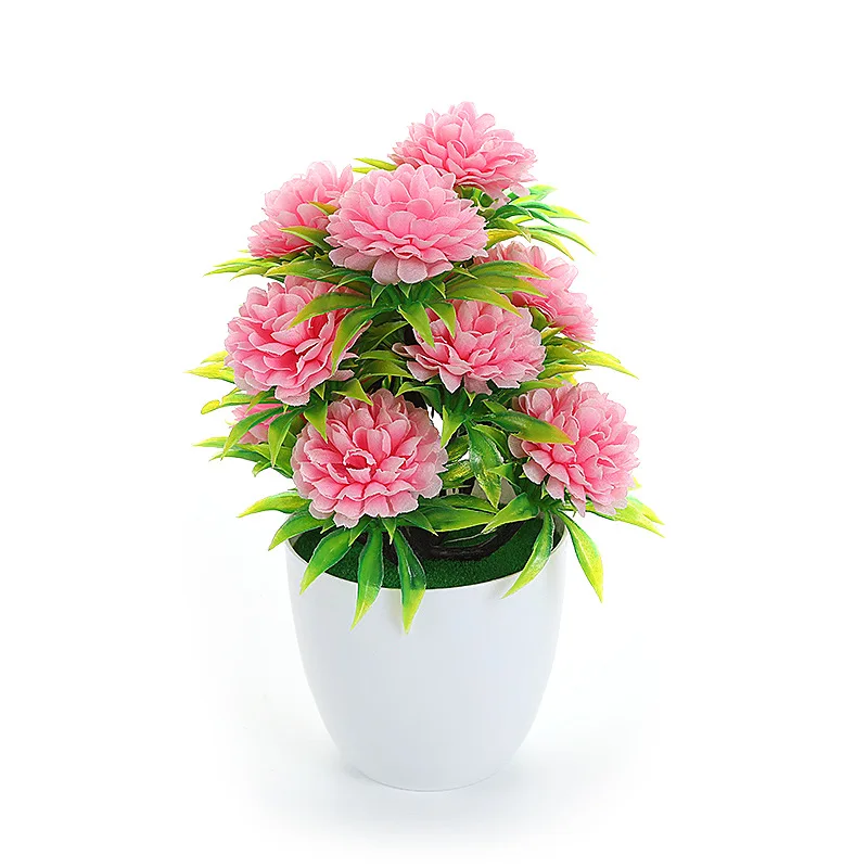 1Pc Artificial Chrysanthemum Bonsai Potted Plant Landscape Home Floral Decor Garden Mini ornaments Fake Plants Potted for Home
