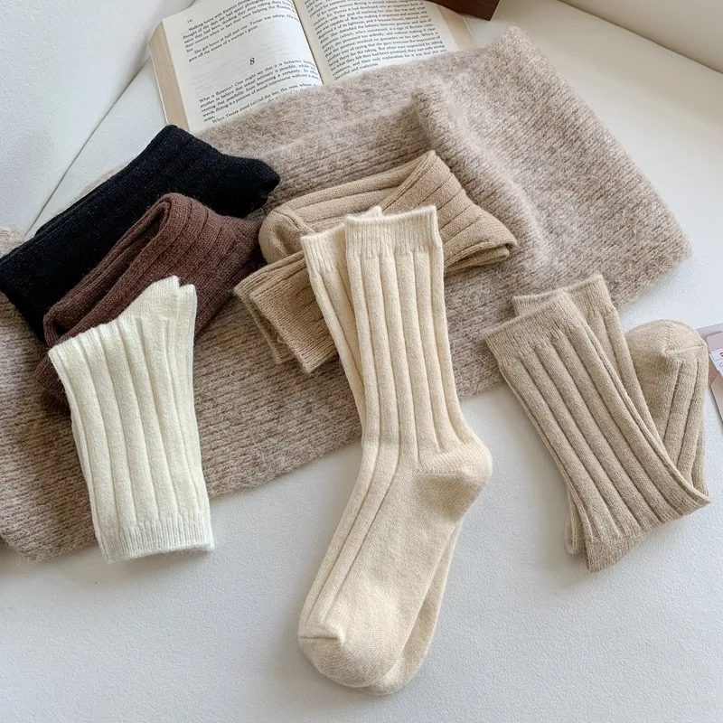 Winter Woolen Socks Women Japan Socks Ins Fashion Thickened Autumn Japanese Style Korean Solid Color Cotton Winter Socks