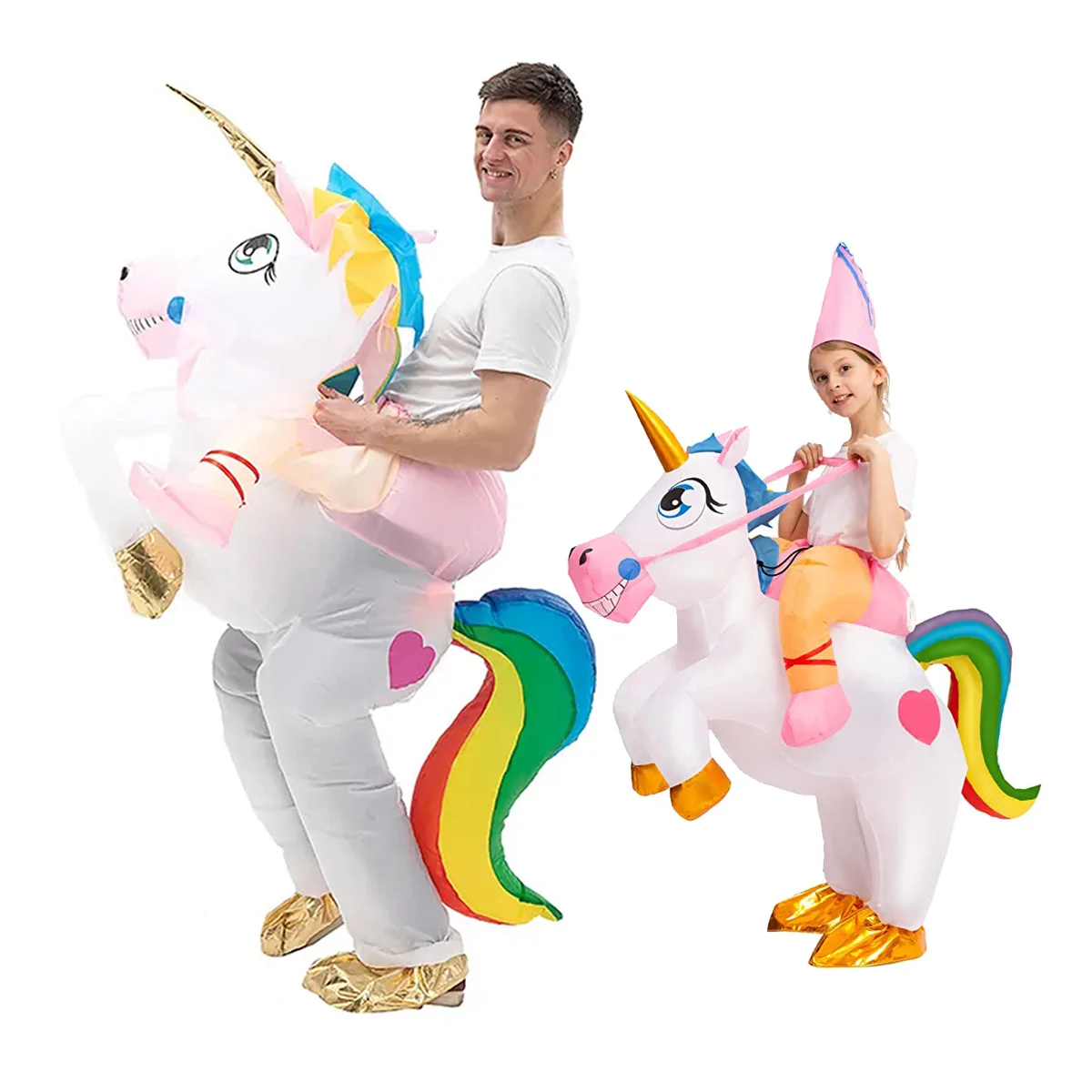 Riding polyester colorful unicorn Halloween show decorative costumes Children adult inflatable clothing