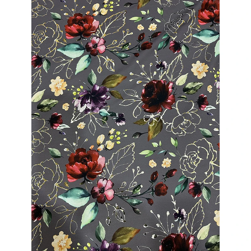 American Printed Wedding Polyester Silk Stretch Floral Satin Spandex Print Fabric Roll Wholesale