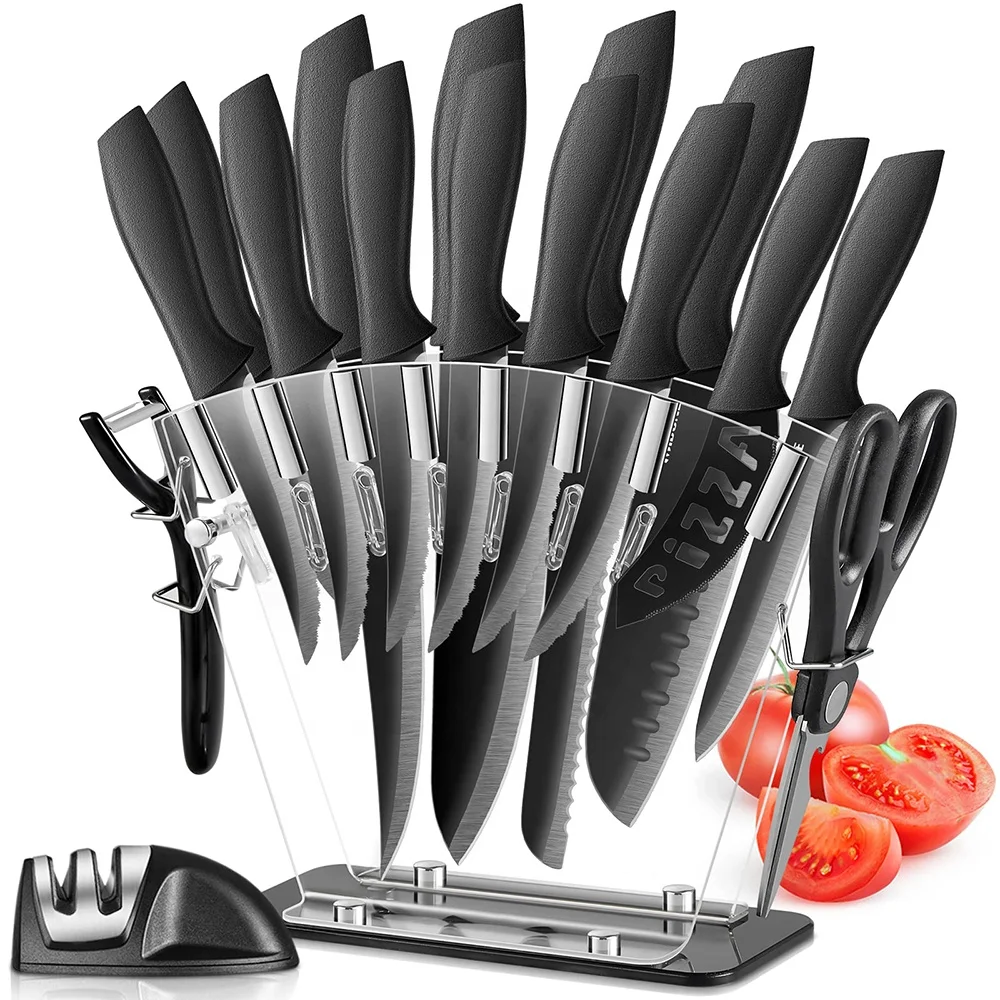 Professional pp handle stainless steel kitchen knives accessories block set chef kitchen knife set kitchen knife