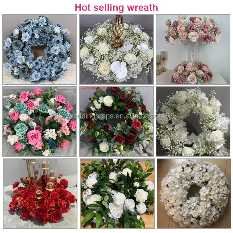 Wholesale White Rose Baby Breath Flower Wreath for Table   Decoration Home Wedding Decor