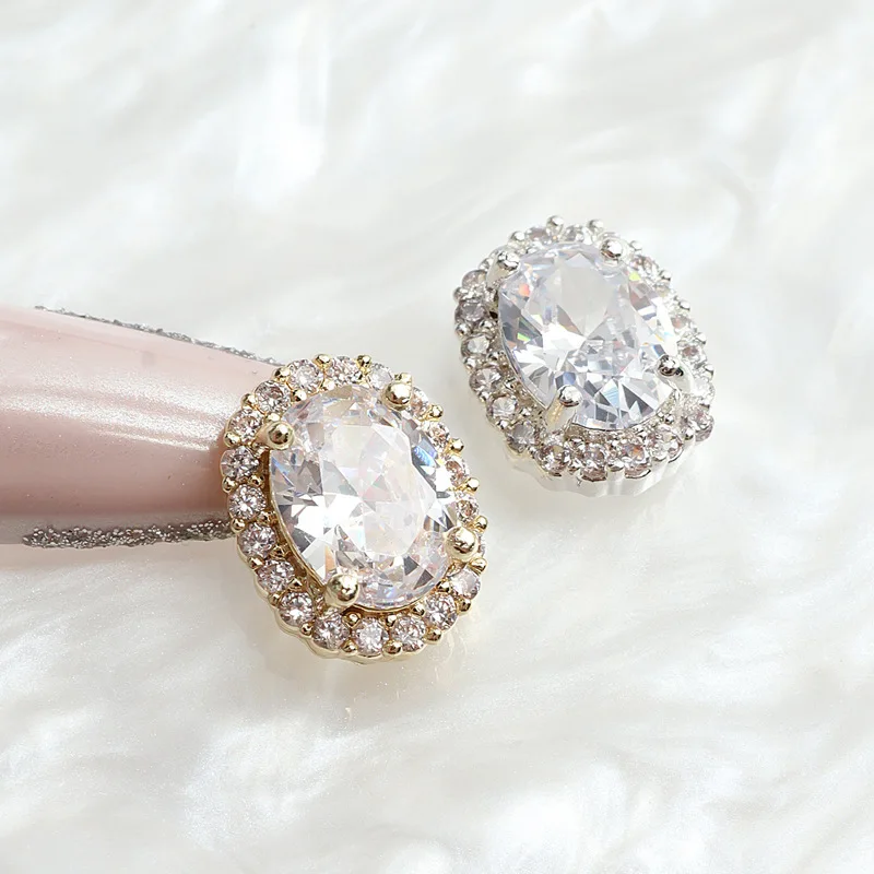 Factory Wholesale Shiny Zircon Oval Shape Nail Charms Rhinestones Round Design Nail Jewelry for Women Girls