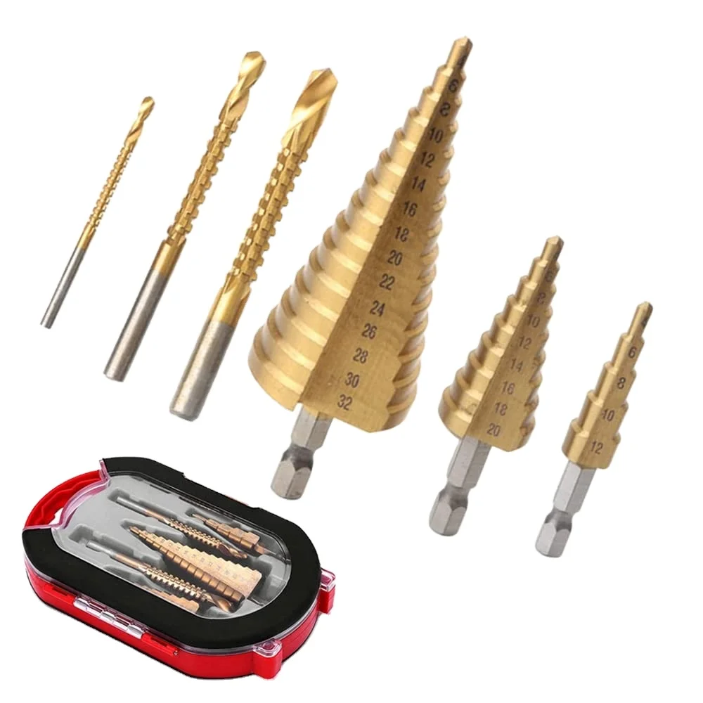 2022 High Speed Reaming Pagoda Sawtooth Set 6 Pcs Titanium Plating Drill Bit Set