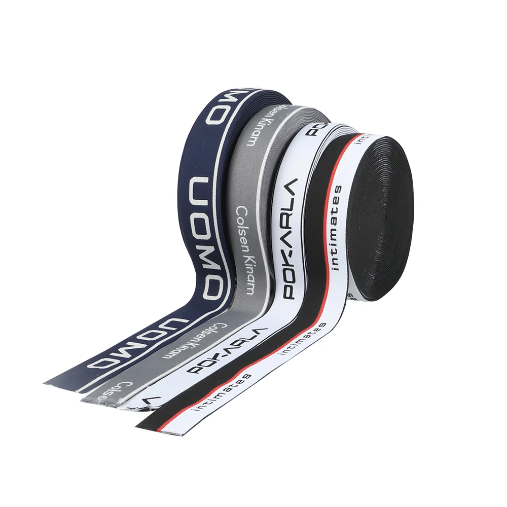 Fashion custom fold over knitted polyester nylon jacquard pattern elastic band stregth webbing strap antislip rubber