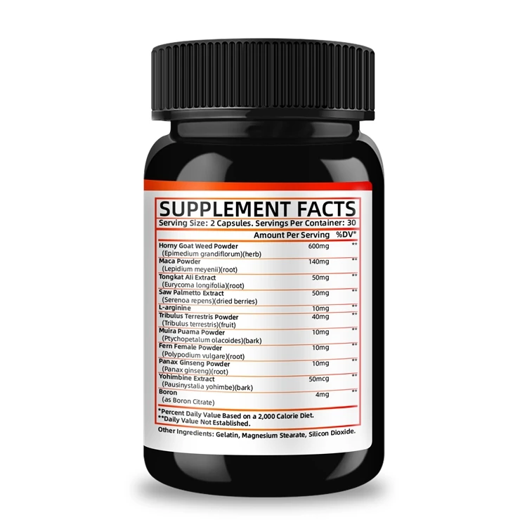 Maca Root Ginseng Yohimbine Tribulus L-Arginine 60 Count Horny Goat Weed For Men and Women