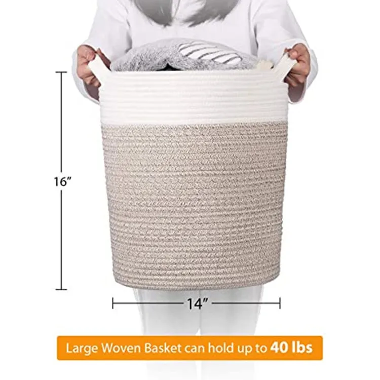 QJMAX High Quality  Customized Foldable Large Cotton Rope Storage Basket