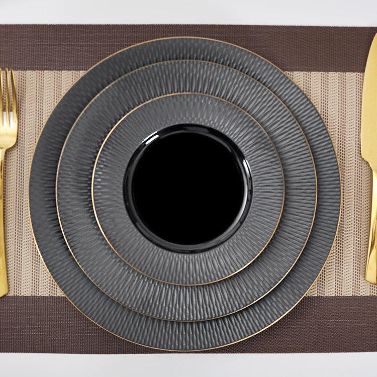 Top Choice Event Black Dinner Set Plates Ceramic P&T Porcelain Tableware Customized Private