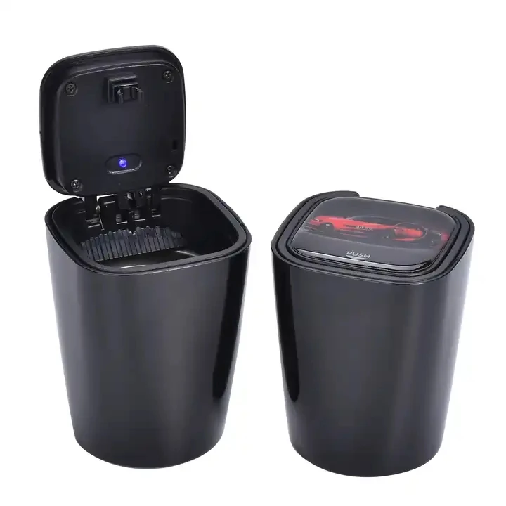 Car Holder Cigarette Air Filter Ash Tray Induction Opening With Lid Smell Proof Led Blue Light Portable Ashtray Cup