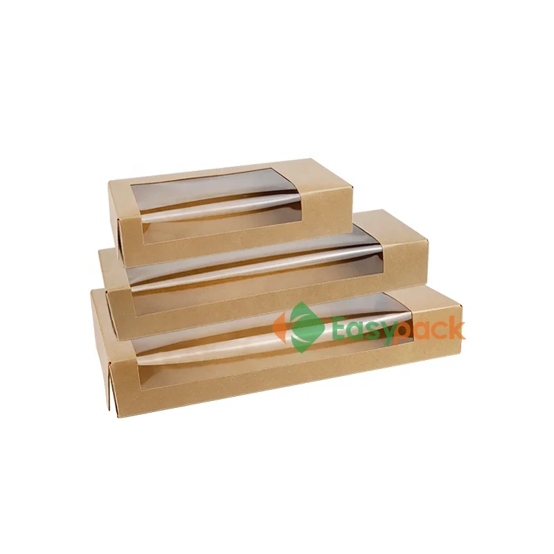 Disposable folding brown kraft paper packaging box with PE window
