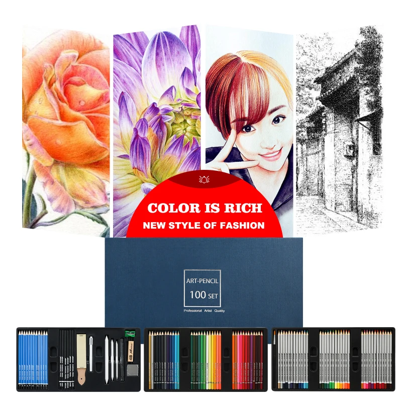 100 профессиональные детские карандаши для рисования, набор деревянных художественных карандашей