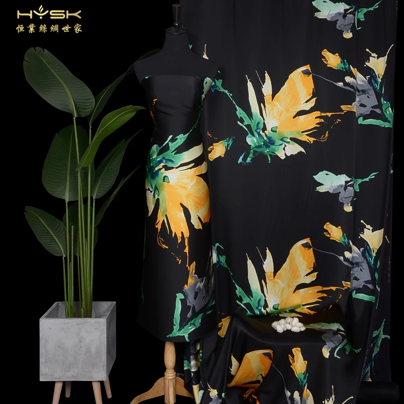 Custom high quality 100 pure silk charmeuse satin fabrics with printed floral pattern design korea east for kids women man